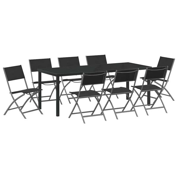 vidaXL Conjunto de Comedor de Jard&iacute;n 9 pcs Negro