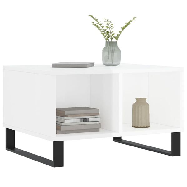 vidaXL Mesa de centro madera contrachapada blanco brillo 60x50x36,5 cm