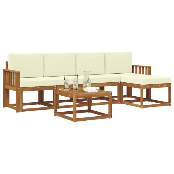 vidaXL Conjunto de sof&aacute;s de exterior con coj&iacute;n 6 pcs Natural y Crema