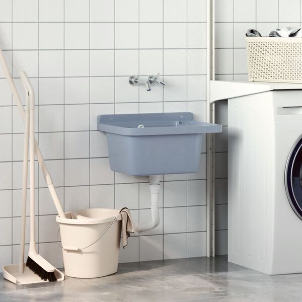 vidaXL Fregadero lavabo de pared resina gris 50x35x24 cm