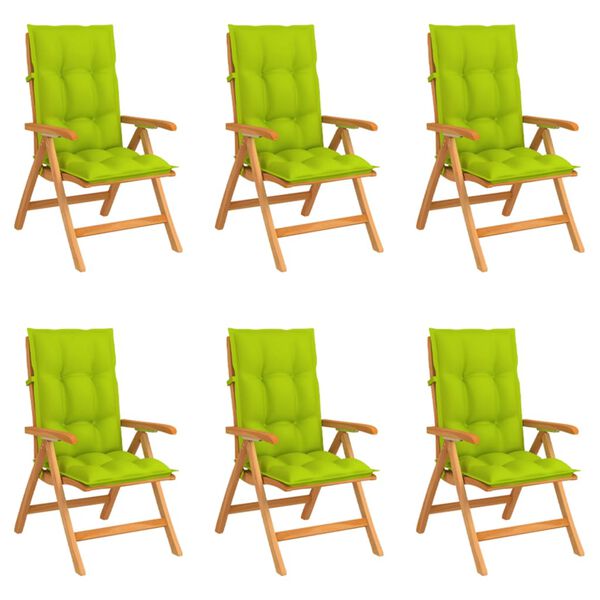 vidaXL Sillas de jard&iacute;n reclinables con cojines 6 uds teca maciza