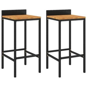 vidaXL Taburetes altos 2 uds madera de acacia y rat&aacute;n sint&eacute;tico negro