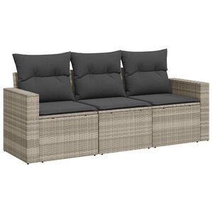 vidaXL Set de sof&aacute; de jard&iacute;n 3 pzas y cojines rat&aacute;n sint&eacute;tico gris