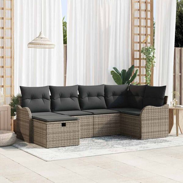 vidaXL Conjunto de sof&aacute; de jard&iacute;n con coj&iacute;n 6 pcs Gris Polirat&aacute;n