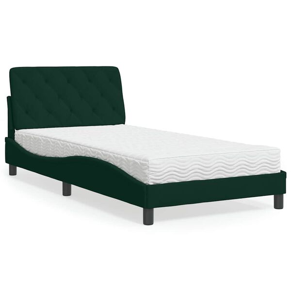 vidaXL Cama con colch&oacute;n terciopelo verde oscuro 100x200 cm
