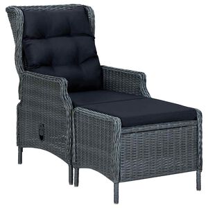 vidaXL Silla de jard&iacute;n reclinable con reposapi&eacute;s rat&aacute;n PE gris oscuro