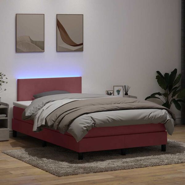 vidaXL Cama box spring con colch&oacute;n y LED terciopelo rosa 120x220 cm
