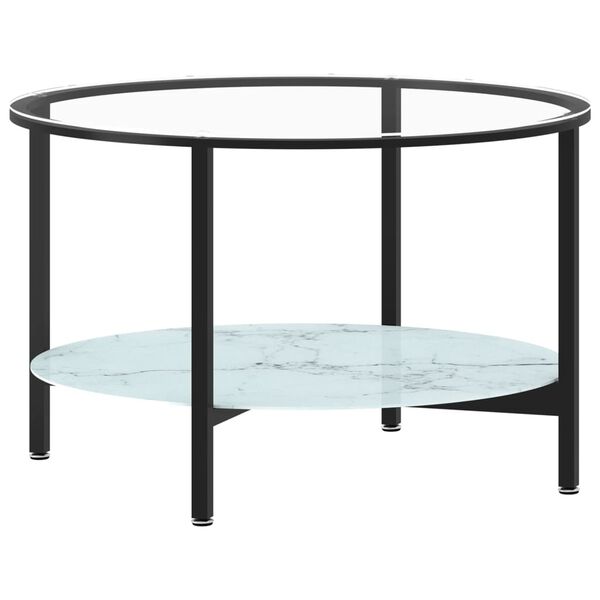 vidaXL Mesa de centro vidrio templado negro y mármol blanco 70 cm