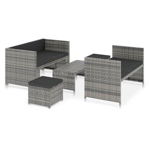 vidaXL Set de muebles de jard&iacute;n 5 pzas y cojines rat&aacute;n sint&eacute;tico gris