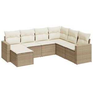 vidaXL Set sof&aacute;s de jard&iacute;n 7 piezas y cojines rat&aacute;n sint&eacute;tico beige