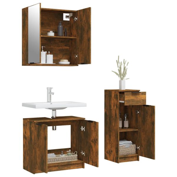 vidaXL Set de muebles ba&ntilde;o 3 pzas madera contrachapada roble ahumado