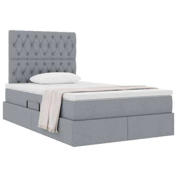 vidaXL Cama con almacenamiento y colch&oacute;n Gris Claro 120 x 190 cm tela