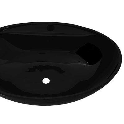 Lavabo de cerámica con agujero para grifo/desagüe negro ovalado