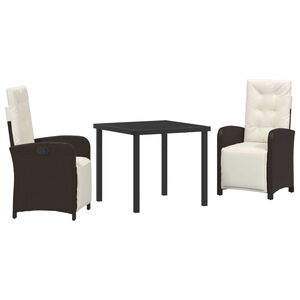 vidaXL Conjunto de Comedor de Jard&iacute;n 3 pcs Marr&oacute;n rat&aacute;n sint&eacute;tico