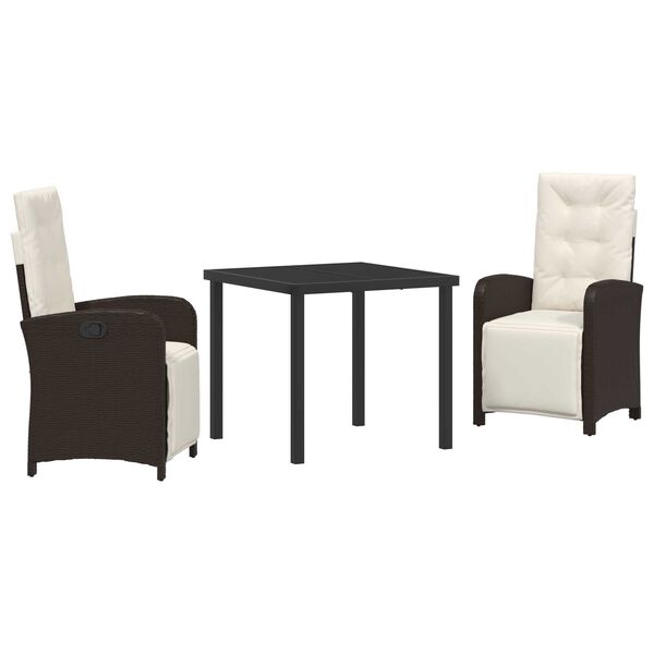 vidaXL Conjunto de Comedor de Jard&iacute;n 3 pcs Marr&oacute;n rat&aacute;n sint&eacute;tico