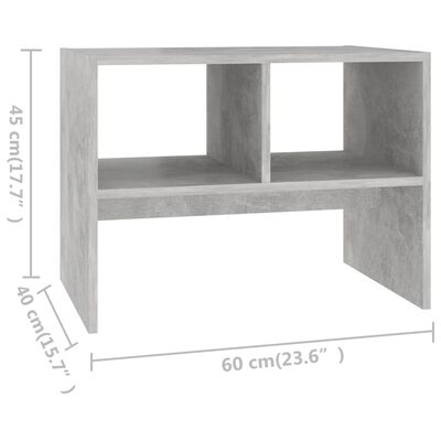 vidaXL Mesa auxiliar de madera contrachapada gris hormigón 60x40x45 cm