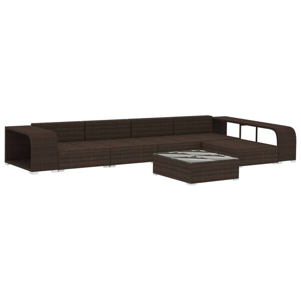 vidaXL Set muebles de jard&iacute;n 8 piezas y cojines rat&aacute;n sint&eacute;tico marr&oacute;n