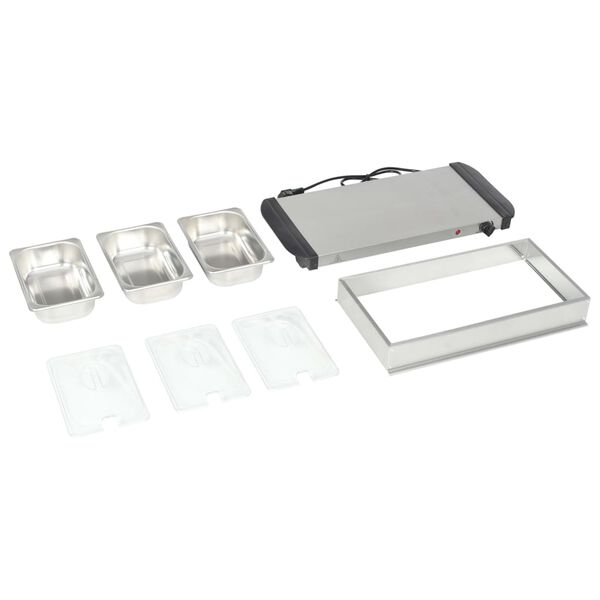 vidaXL Calientaplatos para bufé de acero inoxidable 200 W 3x1,5 L