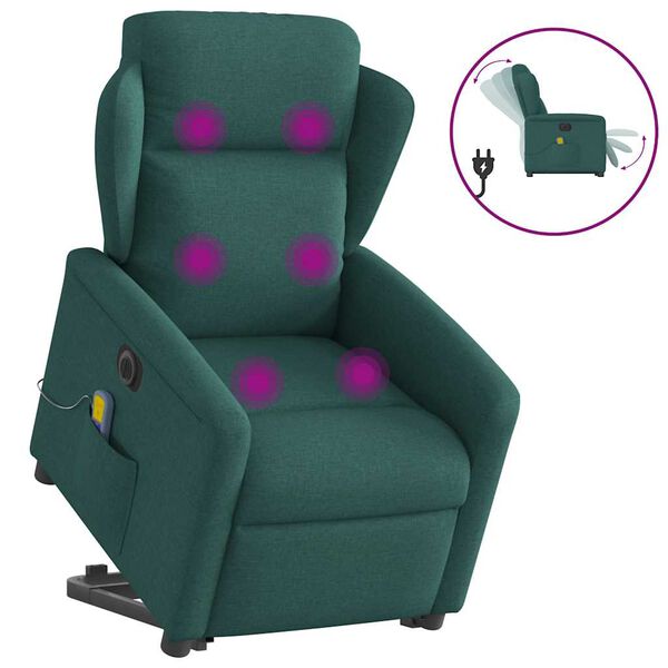 vidaXL Sill&oacute;n masaje el&eacute;ctrico reclinable elevable tela verde oscuro