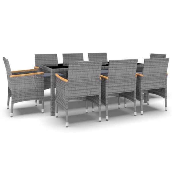 vidaXL Juego de comedor de jard&iacute;n 9 piezas rat&aacute;n sint&eacute;tico gris