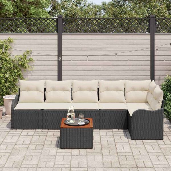 vidaXL Conjunto de sof&aacute; de jard&iacute;n 7 pcs Negro y blanco