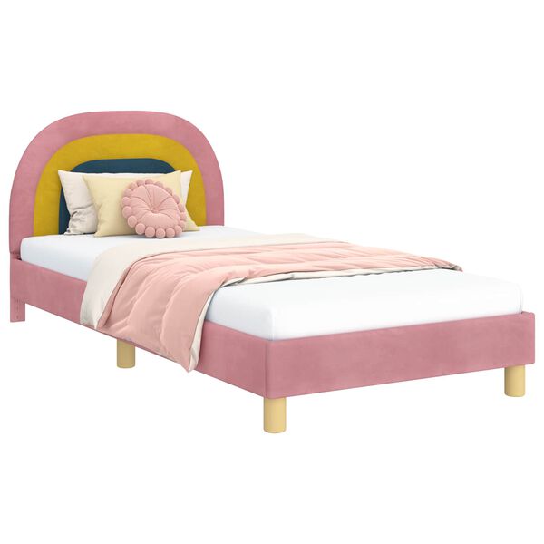 vidaXL Cama para ni&ntilde;os con cabecero Rosa 90 x 190 cm Terciopelo