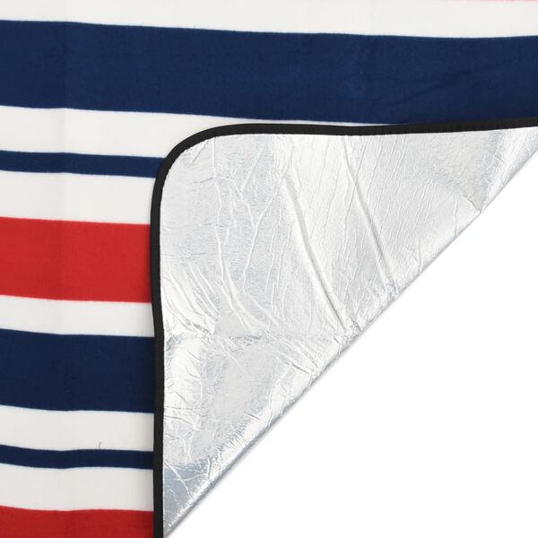 vidaXL Manta de picnic plegable terciopelo rayas rojo azul 200x200 cm