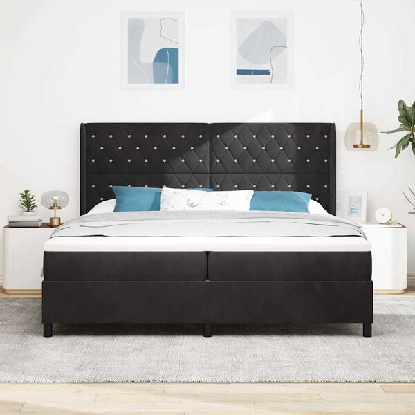 vidaXL Cama tipo Box Spring con colch&oacute;n Negro 200 x 200 cm Terciopelo