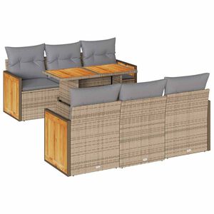 vidaXL Set sof&aacute;s jard&iacute;n y cojines 7 pzas rat&aacute;n sint&eacute;tico acacia beige