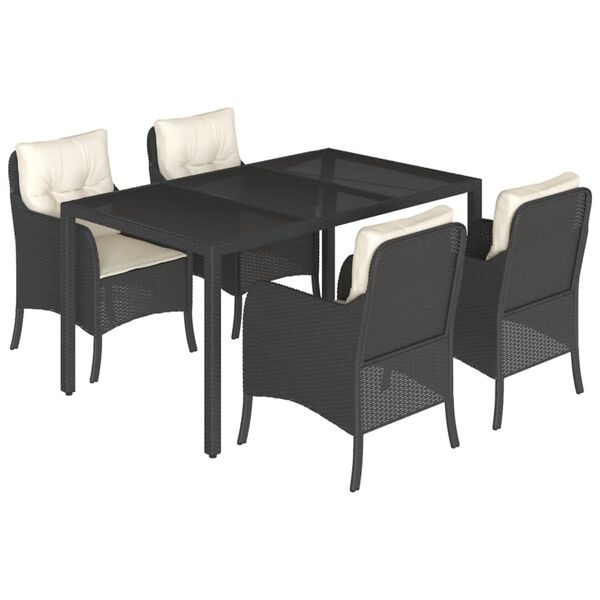 vidaXL Set de muebles jard&iacute;n 5 pzas con cojines rat&aacute;n sint&eacute;tico negro
