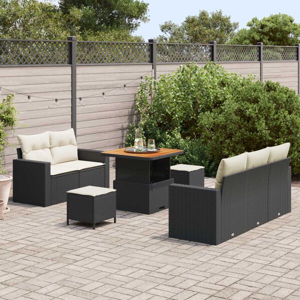 vidaXL Conjunto de sofá de jardín 8 pcs Negro ratán sintético