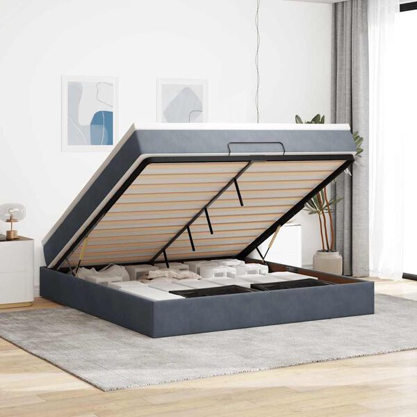 vidaXL Estructura cama otomana con colch&oacute;n gris oscuro 160x200 cm