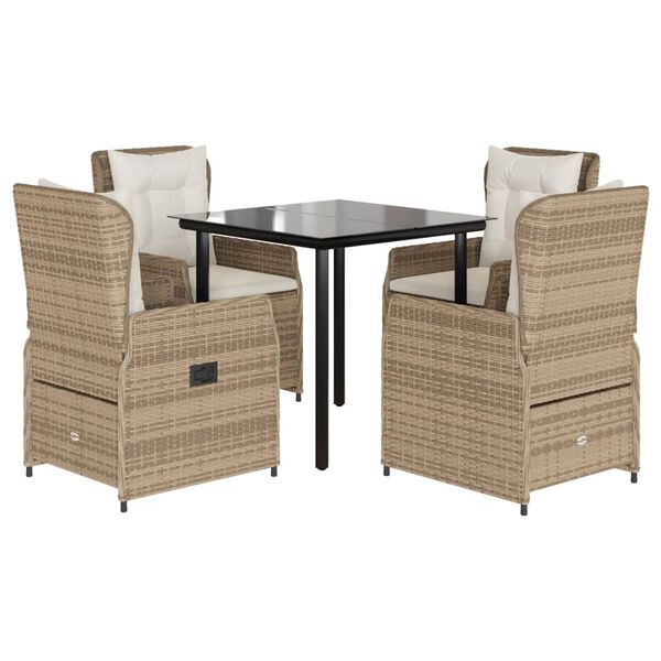 vidaXL Set comedor de jard&iacute;n 5 pzas con cojines rat&aacute;n sint&eacute;tico beige