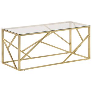 vidaXL Mesa de centro dorada acero inoxidable y vidrio templado