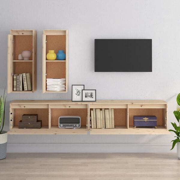 vidaXL Muebles para TV 4 piezas madera maciza de pino