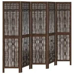 vidaXL Biombo separador de 5 paneles madera paulownia marr&oacute;n oscuro