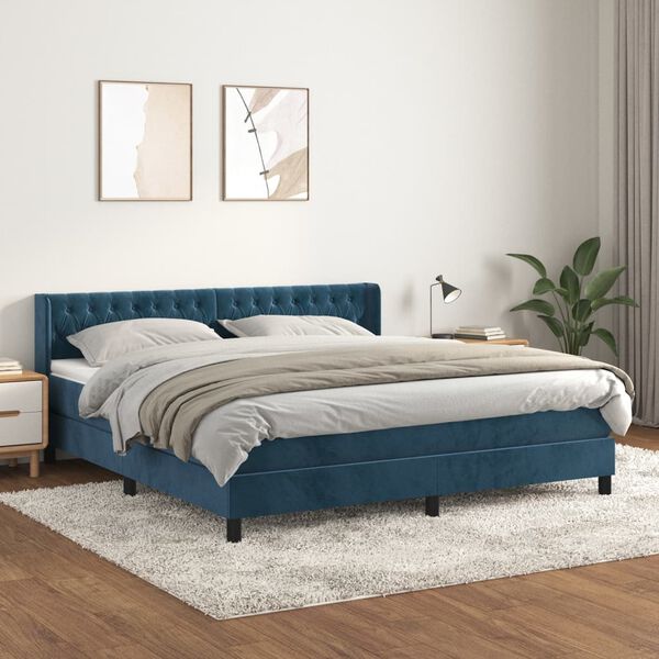 vidaXL Cama box spring con colch&oacute;n terciopelo azul oscuro 160x200 cm