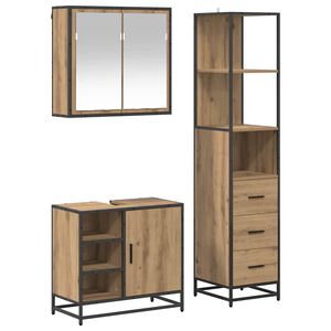 vidaXL Juego de muebles de ba&ntilde;o con caj&oacute;n 3 pcs Roble artesanal