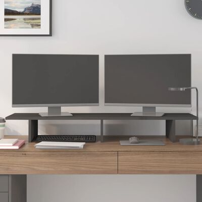 vidaXL Soporte de monitor madera maciza de pino gris 100x27x15 cm