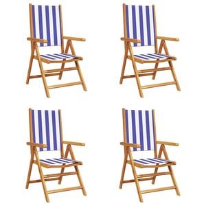 vidaXL Sillas reclinables plegables 4 uds tela azul blanco