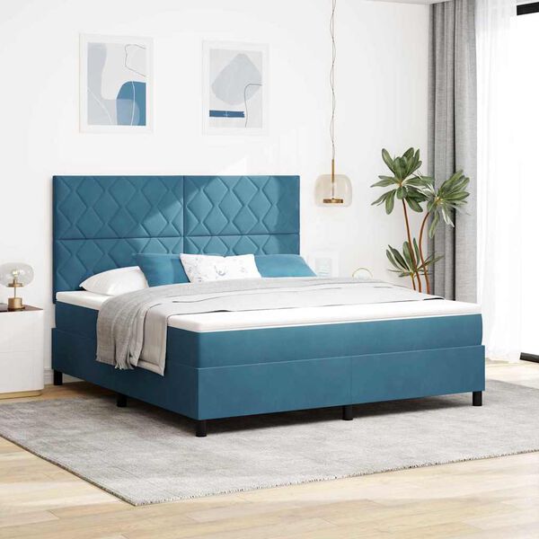 vidaXL Cama Box Spring LED Azul Oscuro 180 x 200 cm Terciopelo