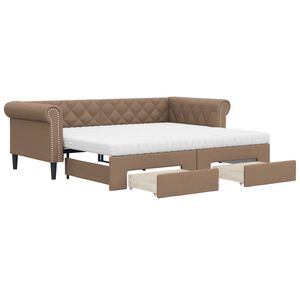 vidaXL Sof&aacute; cama nido con cajones cuero sint&eacute;tico cappuccino 90x200 cm