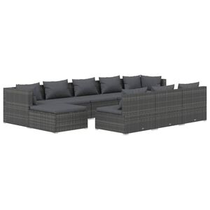 vidaXL Set de muebles de jard&iacute;n 10 pzas y cojines rat&aacute;n sint&eacute;tico gris