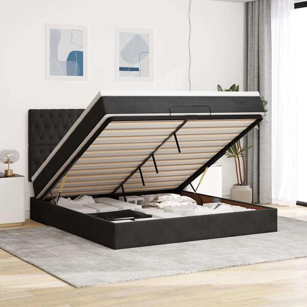 vidaXL Estructura de cama otomana colchones terciopelo negra 160x200cm