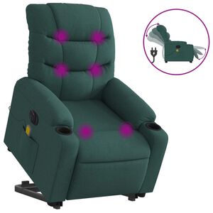 vidaXL Sill&oacute;n masaje el&eacute;ctrico reclinable elevable tela verde oscuro