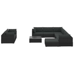 vidaXL Set muebles de jard&iacute;n 10 piezas y cojines rat&aacute;n sint&eacute;tico negro