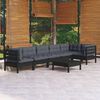 vidaXL Muebles de jard&iacute;n 7 pzas con cojines negro madera de pino