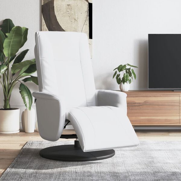 vidaXL Sill&oacute;n reclinable con reposapi&eacute;s cuero sint&eacute;tico blanco