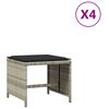 vidaXL Taburetes jard&iacute;n y cojines 4 uds rat&aacute;n PE gris claro 40x40x35cm