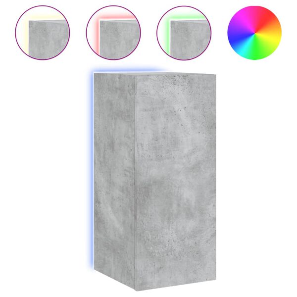 vidaXL Mueble de TV de pared con luces LED gris hormig&oacute;n 30,5x35x70 cm